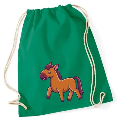 Produktbild von Huuraa Turnbeutel Pferd Comic 12 Liter Kelly Green Baumwolle Rucksack Geschenkidee