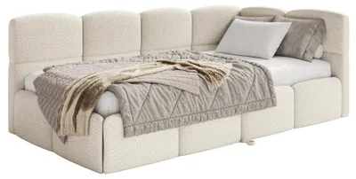 Image de Selsey Cloudy - Lit rembourré, tissu bouclé beige clair, 170x185 cm - côté droit