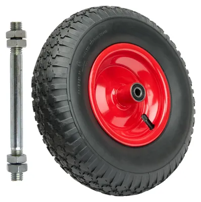 Image de Pneus pour brouette, 4.00-6, pneus à chambre à air, essieu, 136 kg, 32x9 cm, noir et rouge, pour jardin