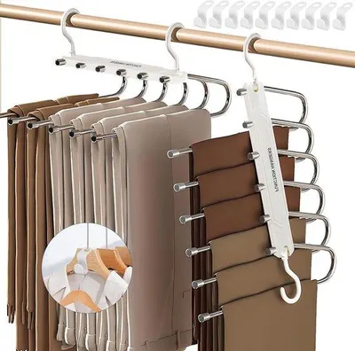 Produktbild von Famanu Hosenhänger 6-in-1 - platzsparend, 2 Stück, faltbare Multihänger mit 10 Haken