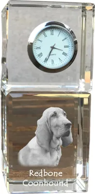 Produktbild von Redbone Coonhound - Kristalluhr mit Foto, Hundebild im Kristall, personalisierte Schreibtischuhr von Art-Dog.