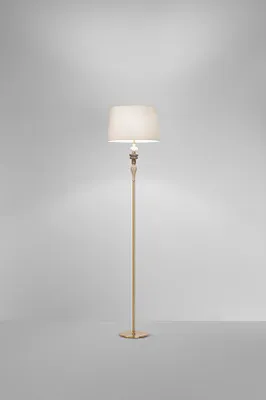Immagine prodotto di Piantana in Metallo Ottone Spazzolato e Vetroceramica Multicolor, Paralume Avana, H 170 cm, 1x E27, Stile Classico ed Elegante - Perenz