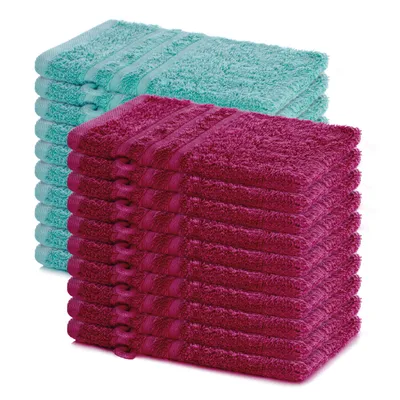 Produktbild von Lavea® 20er Set Waschhandschuh 15x21 cm – Waschhandschuhe 100% Baumwolle, waschbar – Frottierserie Elena – Bordeaux & Türkis