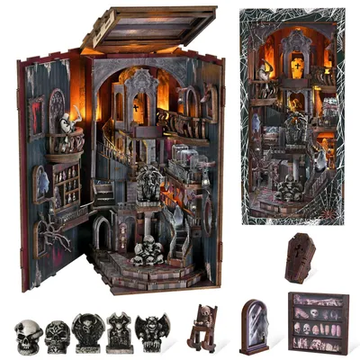Book Nook Bausatz Spookvilla, 3D-Holzmodell, DIY, LED, 390 Teile