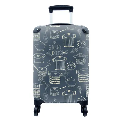 Produktbild von MuchoWow® Koffer Handgepäck Trolley Rollkoffer Kleine Reisekoffer mit 4 Rollen - Muster - Pfannen - Kochen - Cabin Size < 55x40x23 cm & 55x40x20 cm - Fotokoffer - Kabinenkoffer - Boardgepäck - Reise-Box - Reisekoffer - Reisegepäck - Koffer mit Bild - Trolley für Kinder
