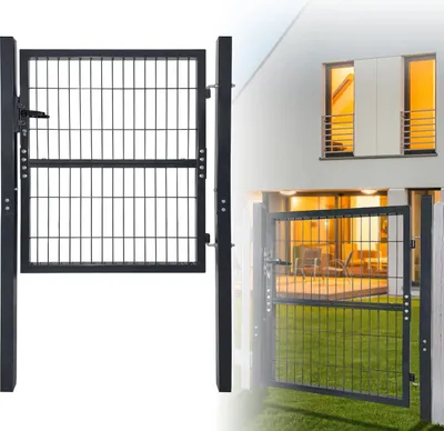 Produktbild von JOIEYOU Doppelstabmattenzaun Gartenzaun Tor Metall Gartentor Stabmattenzaun 100x100cm Zauntor Anthrazit Doppeltor inkl. Schloss Türklinke und Schlüsseln