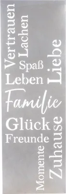 Imagen del producto de Gilde Wandrelief, rechteckig, Glück - Familie, Spruch, Metall, silberfarben, VE 2 Höhe: 90.00 cm Breite: 30.00 cm Tiefe: 3.00cm 69992