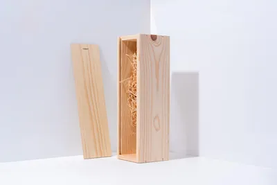 Productafbeelding van Wijnkist voor 1 fles met schuifdeksel – houten kist incl. houtwol – cadeauverpakking voor wijn