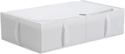 Immagine prodotto di Scatola portaoggetti in tessuto con coperchio da riporre sotto il letto - bianca - 70 x 42 x 18 cm