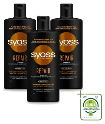 Zdjęcie produktu dla 3 x Szampon Syoss Repair - do włosów zniszczonych i łamliwych - 440 ml - opakowanie zbiorcze - 3 sztuki