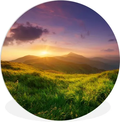 Produktbild von MuchoWow® Rundes Wandbild - Runde Bilder Berge - Sonne - Natur Ø 60 cm Kreis Wanddekoration Kunststoff - Wandkreis - Wandschmuck - Wand Kreis - Das Schlafzimmer - Die Bilder - Wandmalerei - Kunst für das Haus - das Plastik