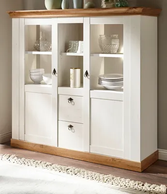 Produktbild von Highboard "Hemsby" in weiß Pinie und Eiche Wotan Landhaus Anrichte 148 x 139 cm