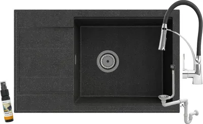 Produktbild von Granitan | Granitspüle LOUIS - Einbecken - Schwarz - Modernes Design - Inkl. NEXO Armatur