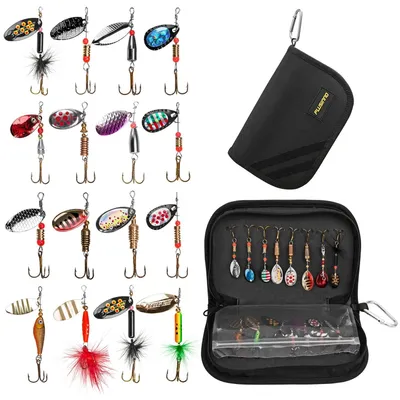 Produktbild von PLUSINNO 16-teiliges Angelköder-Set mit tragbarer Tragetasche, Barsch, Forelle, Lachs, Hartmetall, Spinnköder-Set
