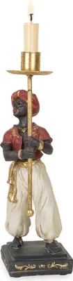 Image de Figurine de bougeoir oriental 13 x 9 x 27 cm - Figurine décorative avec support doré - Bougeoir insolite en polyrésine de style exotique pour table ou commode