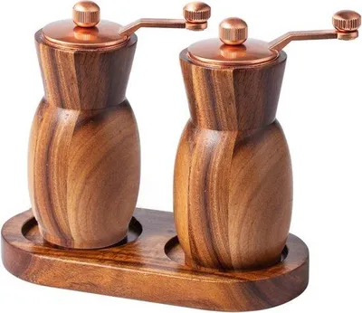 Produktbild von Handkruier für Gewürze – Holzschüttler – Nachfüllbare Handmühlen – 4,5 Zoll Pfeffermühle
