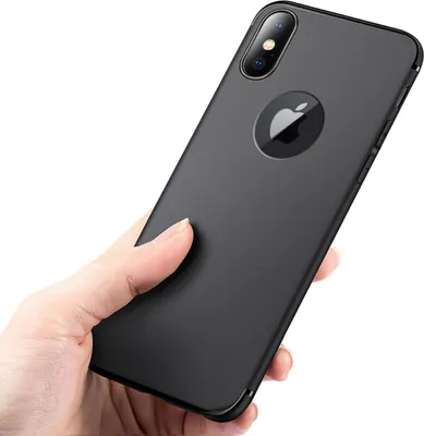 A hand holding a black smartphone case.