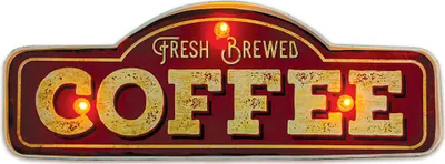 Immagine prodotto di Insegna in metallo FOREVER Light RETRO LED Fresh Brewed Coffee grande 38,5x13,5cm per locale, ristorante, bar, luce notturna