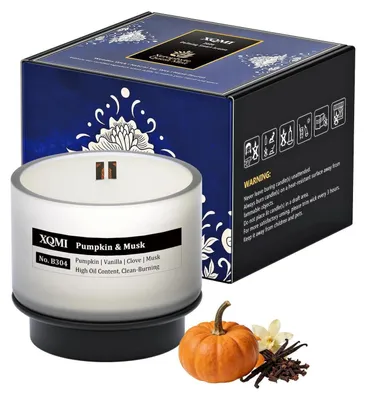 Image de Coffret de bougies parfumées : citrouille, vanille, cannelle, musc. Cire de soja. Durée de combustion : 35 heures. Boîte cadeau