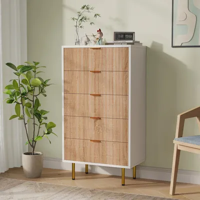 Zdjęcie produktu dla Komoda – szafka z szufladami – 5 szuflad – nowoczesny design – drewno (płyta) – do sypialni/salonu/przedpokoju/jadalni – wymaga montażu