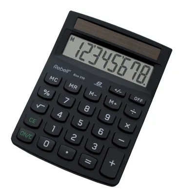 Obrázek produktu pro Rebell RE-Eco 310 stolní kalkulačka Eco 310, 100% solární, jednořádková, 8 číslic, 102x143x29mm, černá