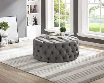 Immagine prodotto di Sgabello Chesterfield rotondo grigio Sgabello imbottito di design