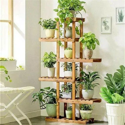 Produktbild von Famanu Pflanzenregal 6 Etagen - Holz - 90x25x131cm