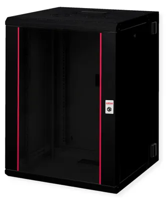 Produktbild von ROLINE 19-Zoll Wandgehäuse Pro 16 HE, 600x600 BxT zweiteilig schwenkbar schwarz, Wandmontiertes Regal, 16U, 50 kg, Sperrschloss, Ablageschienen, 44,2 kg
