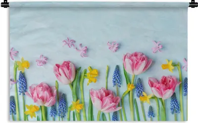 Produktbild von MuchoWow® Wandteppich Wandbehang Stillleben - Blumen - Frühling 90x60 cm Tapisserie Dekoration Wandtuch - Wandskulpturen - Bildteppich
