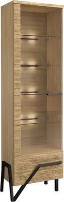 Produktbild von Vitrine Kastav 05, Farbe: Eiche / Schwarz, teilmassiv, Türanschlag Links - 201 x 62 x 40 cm (H x B x T)