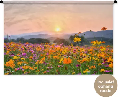Produktbild von MuchoWow® Wandteppich Wandbehang Blumen - Sonnenuntergang - Berg 150x100 cm Tapisserie Dekoration Wandtuch - Waschbar - Tapisserien - Wand-Decke