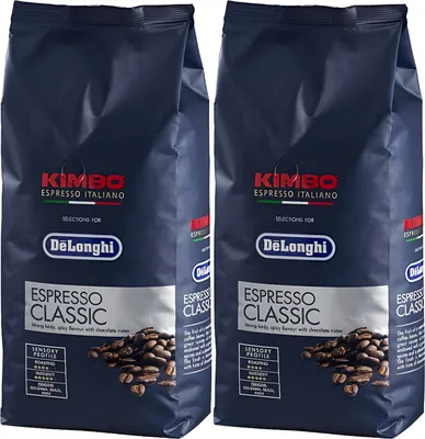 Zdjęcie produktu dla Delonghi Kimbo Classic Kaffee Bohnen 2x1KG Arabica Robusta Espresso Stark