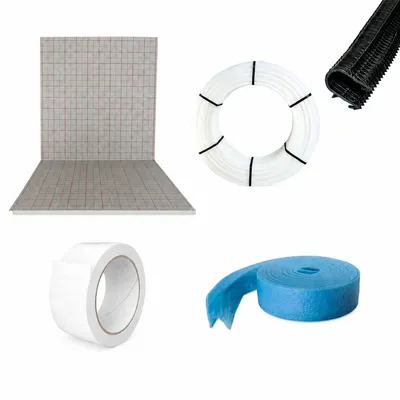 Produktbild von BELVIT Fußbodenheizung Set 180 m² Verbundplatten mit PE-RT Rohr, Randdämmstreifen, Tackernadeln und Klebeband