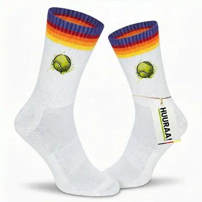 Produktbild von Huuraa Uni Socken Tennisball Comic 42/46 Rainbow Baumwolle Tennissocken Geschenkidee