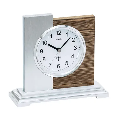 Immagine prodotto di AMS 5149 Orologio da tavolo radiocomandato argento legno moderno color noce con alluminio