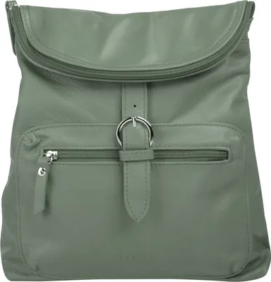 Produktbild von Damen Rucksack aus Rindleder, Grün, mit Deckelklappe und Magnetverschluss, 30x28x8 cm