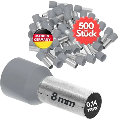 Produktbild von 500 Stück Kalitec AE01408GR Aderendhülsen isoliert 0,14mm² 8mm lang grau I  Germany I Industriequalität