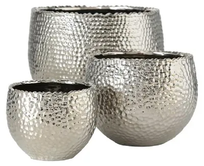 Produktbild von Übertopf Lajos Steingut H.10/14/19 Ø.13/17/24 cm silber 3er Set