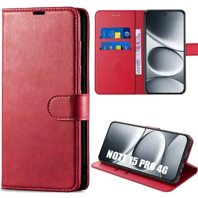 Image de Coque pour Xiaomi Redmi Note 15 Pro 4G, Protection Anti-Rayures Antichoc Synthécuir Rouge