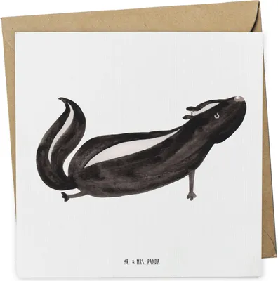 Produktbild von Mr. & Mrs. Panda Grußkarte Stinktier Yoga - Weiß - Geschenk, Klappkarte, Wildtier, faltkarte, Liebe, anlasskarte, Raubtier, Namaste, Glückwunschkarte, doppelkarte