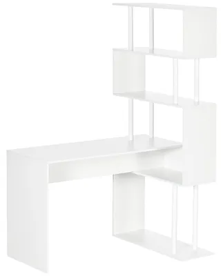 Image de Bureau d'angle bureau informatique en forme de L avec šŠtagššres š€ 4 niveaux en bois 120 x 80 x 176 cm blanc