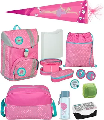 Produktbild von Mädchen Schulranzen 1. Klasse · Scooli FLEX MAX ergonomischer Schulrucksack · sehr leicht & wächst mit · Rosa Türkis mit Schultüte Ballerina