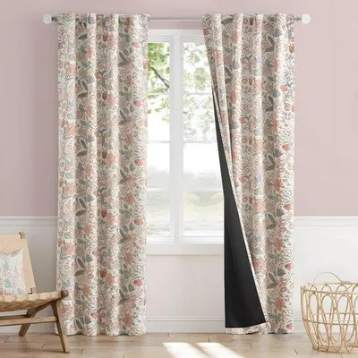 Obrázek produktu pro Zatemňovací závěsy – s tepelnou izolací – 140 x 220 cm – 2 kusy – Květinový vzor v růžových/oranžových barvách