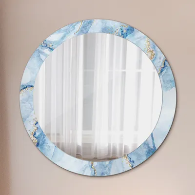 Produktbild von Ø80cm Spiegel - Glasrahmen mit Aufdruck - Wandspiegel Schlafzimmer - blau Marmor mit Gold