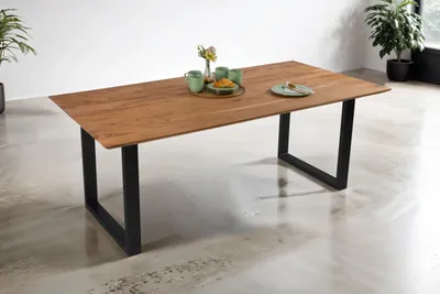 Produktbild von Esstisch 180 x 90 cm Dean, Massivholztisch Eiche, Schweizer Kante, Esszimmertisch mit U-Gestell aus Metall Schwarz, pflegeleichter Holztisch