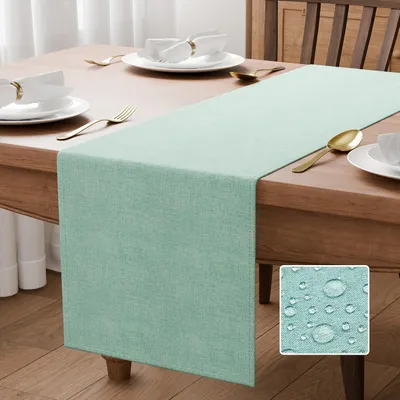 Produktbild von Tischläufer in Salbeigrün 40x140 cm | Moderne Tischdekoration mit Leinenoptik, wasserabweisend und abwaschbar für Küche, Garten und Feierlichkeiten