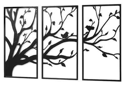 Produktbild von Kobolo Wandbild Wanddeko Metallbild - TREE - Metall - dreiteilig - schwarz - Baum mit Vögeln - XXL