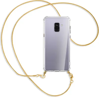 Produktbild von Handykette Backcover-Schutzhülle mit Band (Metall goldfarben) für Samsung Galaxy A8 Plus 2018 - goldfarbene Kette Snake