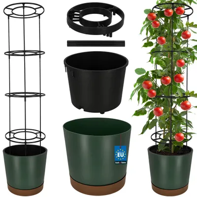 Produktbild von KOTARBAU® Pflanztopf für Tomaten ⌀ 39 cm Blumentopf mit Rankhilfe für Kletterpflanzen Tomatenturm 141 cm Robust & Langlebig Kunststoff Grün