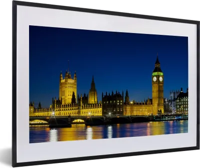 Produktbild von MuchoWow® MuchoWow® Gerahmtes Poster Big Ben bei Nacht in London beleuchtet 60x40 cm - Poster mit zchwarzem Bilderrahmen - Schlafzimmer - Plakat in Rahmen - Drucken